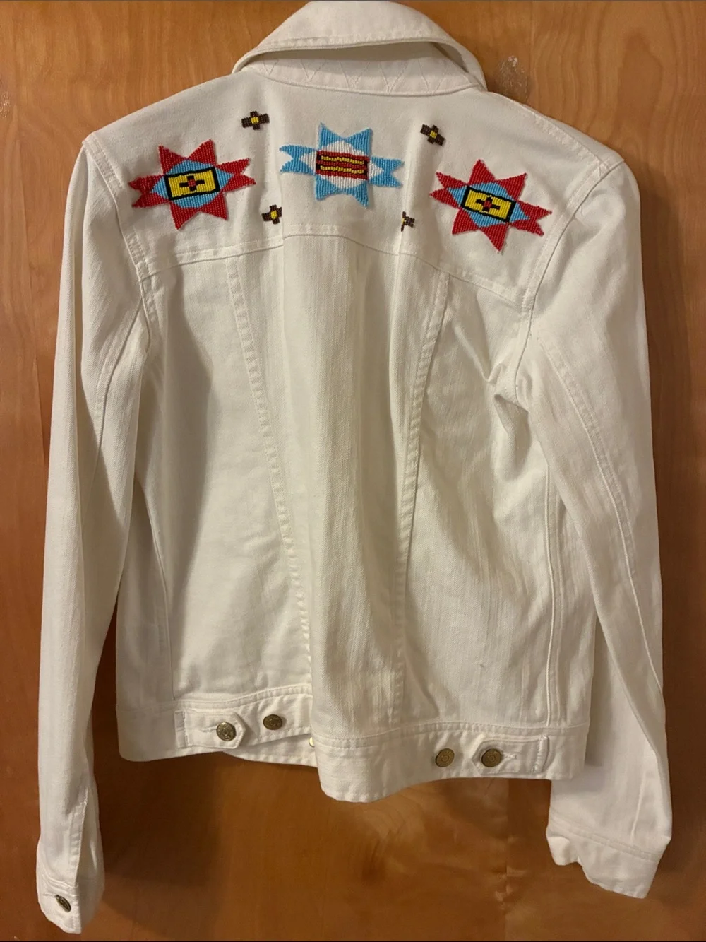 Ralph Lauren White Jean Jacket with Blue & Red Embroidered Stars - Picture 4 of 4